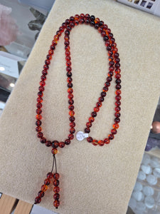 AMBER RESIN RED MALA STYLE NECKLACE