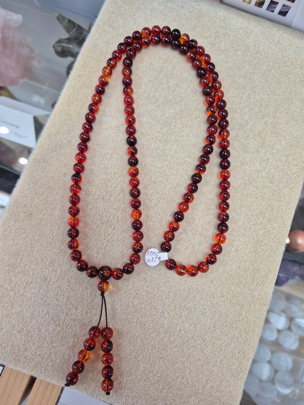 AMBER RESIN RED MALA STYLE NECKLACE
