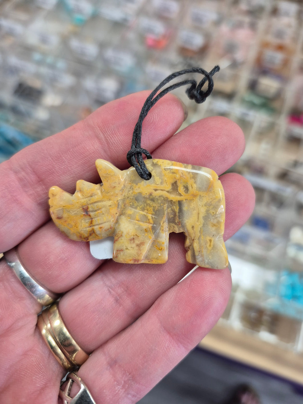 CRAZY LACE AGATE RHINO PENDANT