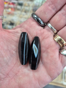 BLACK AGATE FACETED RICE