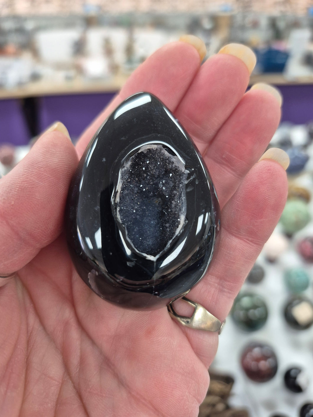 BLACK AGATE DRUZY EGG