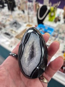 BLACK AGATE DRUZY EGG