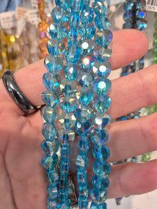ELECTROPLATED GLASS FACETED HEART 7X7X4MM
