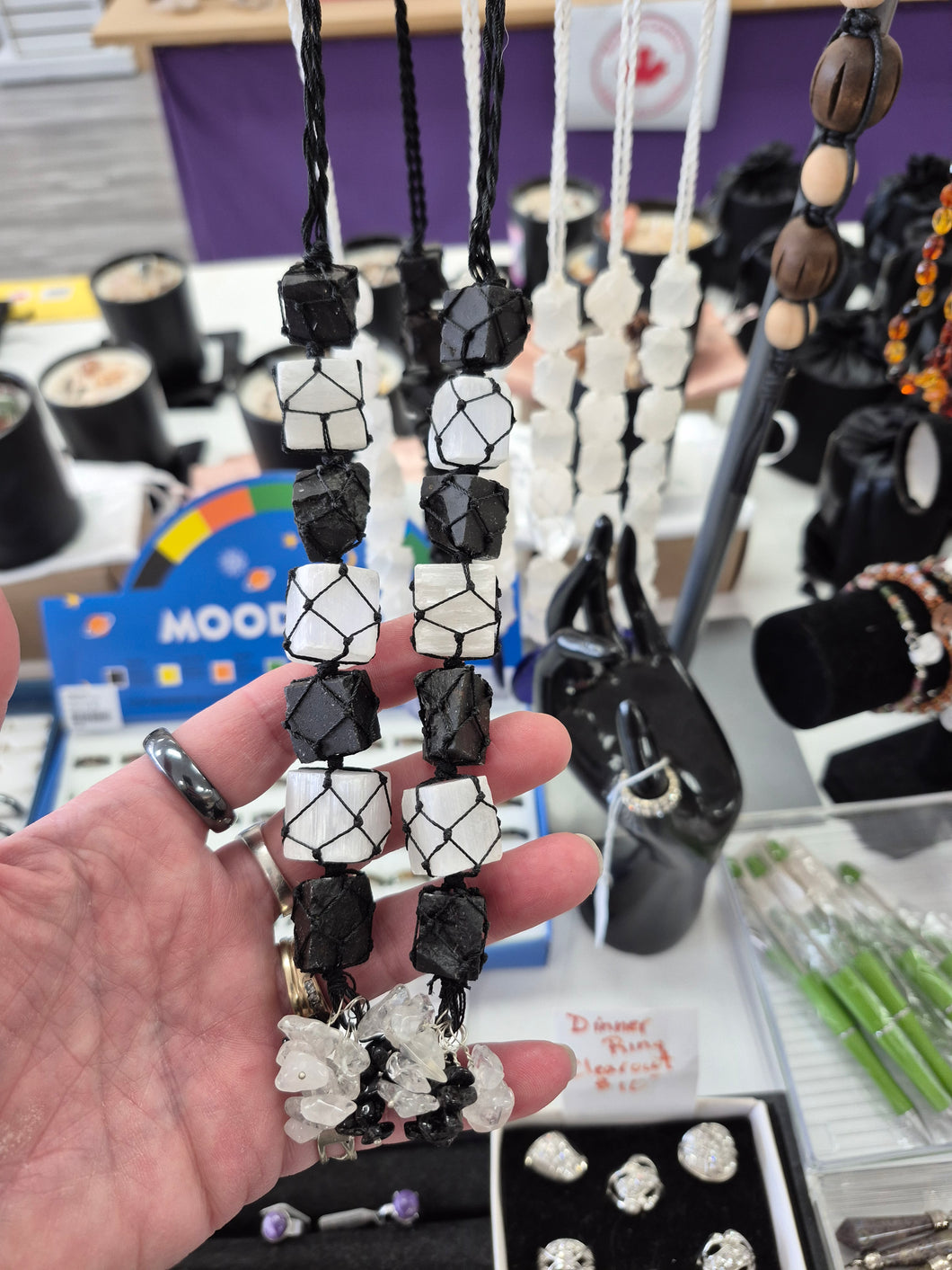 SELENITE/BLACK TOURMALINE HANGER