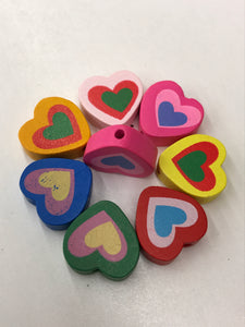 WOOD BEADS HEART 16.5X17.5X6MM 20PCS MIXED