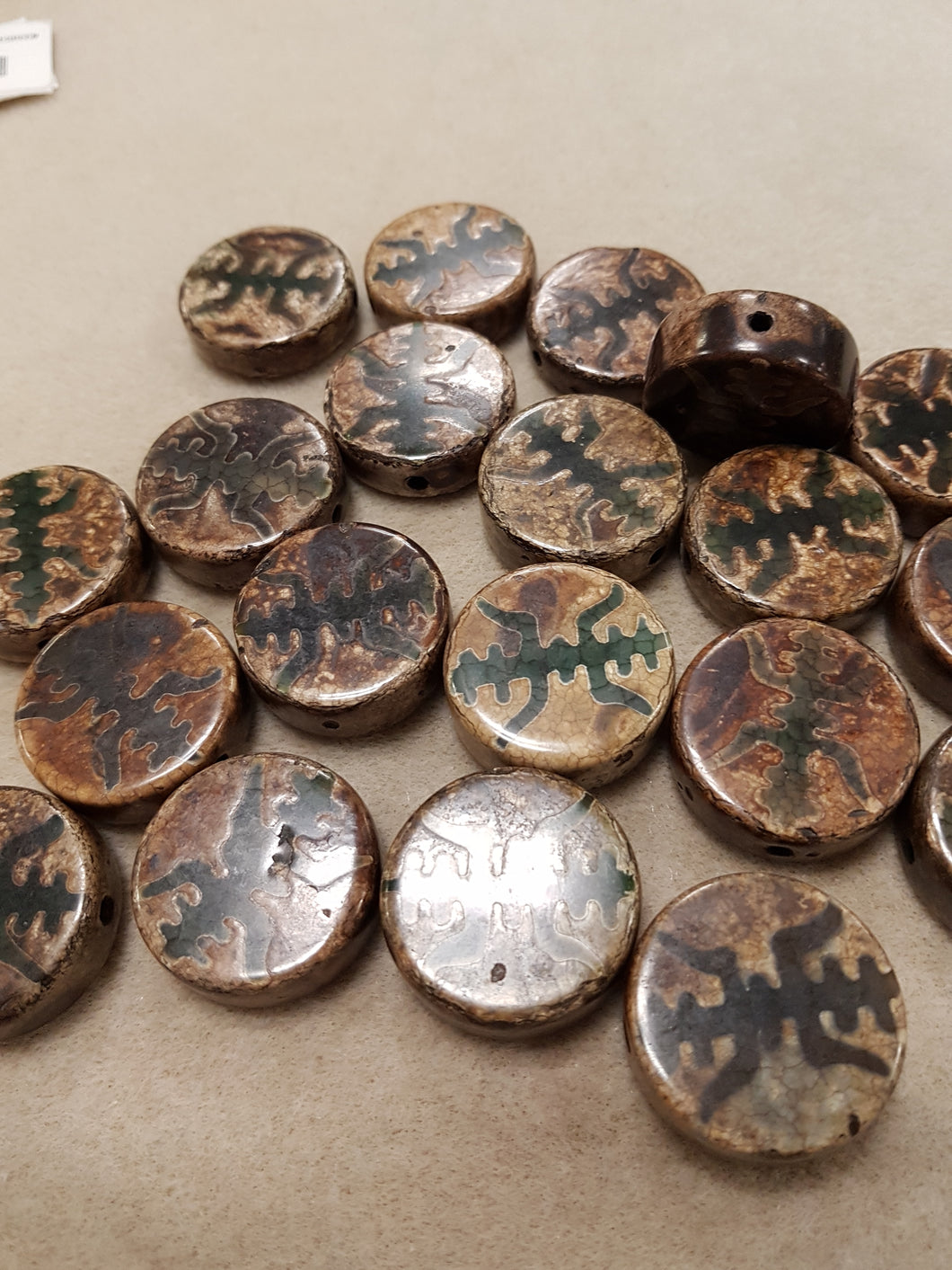 Agate dZi Flat Round Bead