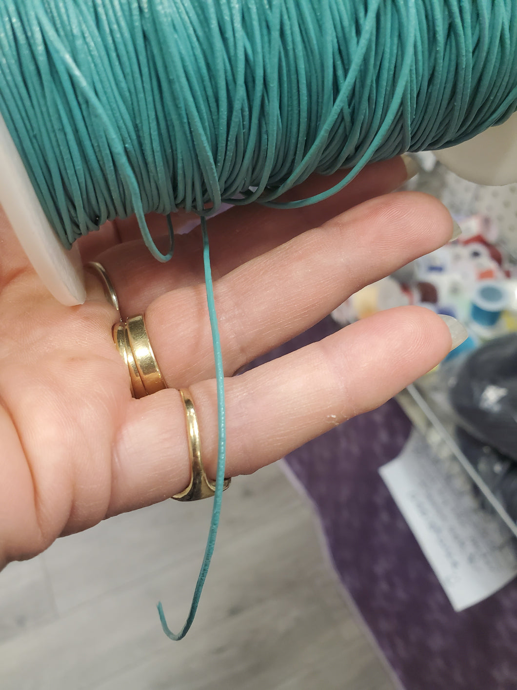LEATHER CORD CYAN