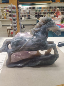 MOSS AGATE AMETHYST HORSE