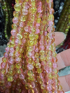 TWO TONE CRACKLE GLASS BEAD 6MM