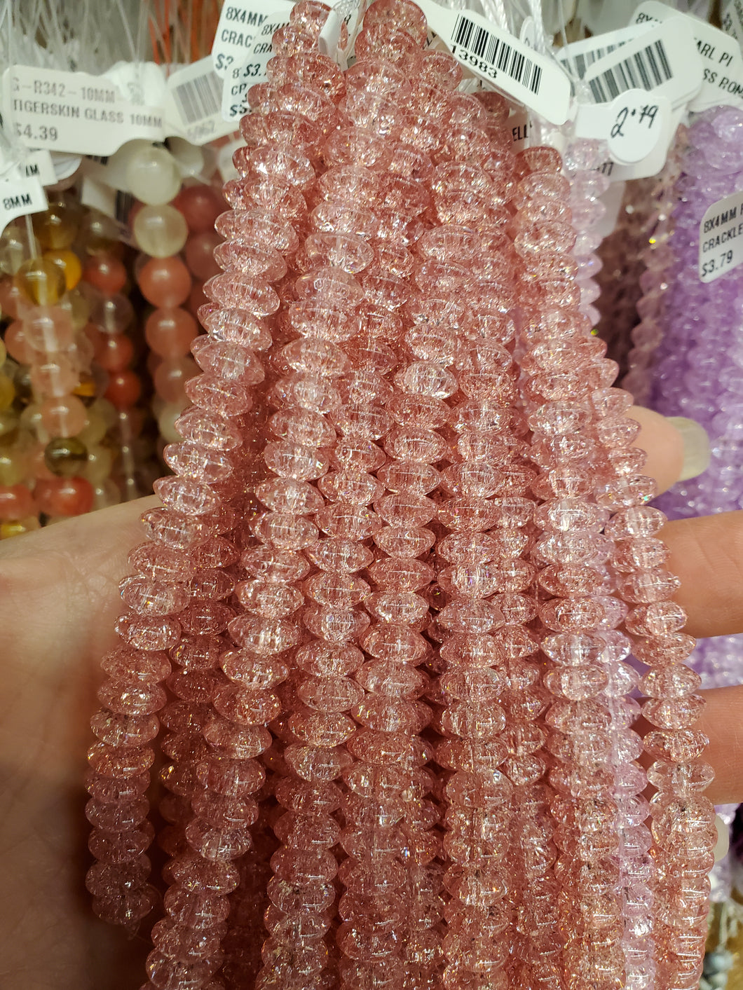 CRACKLE GLASS RONDELLE 8X4MM