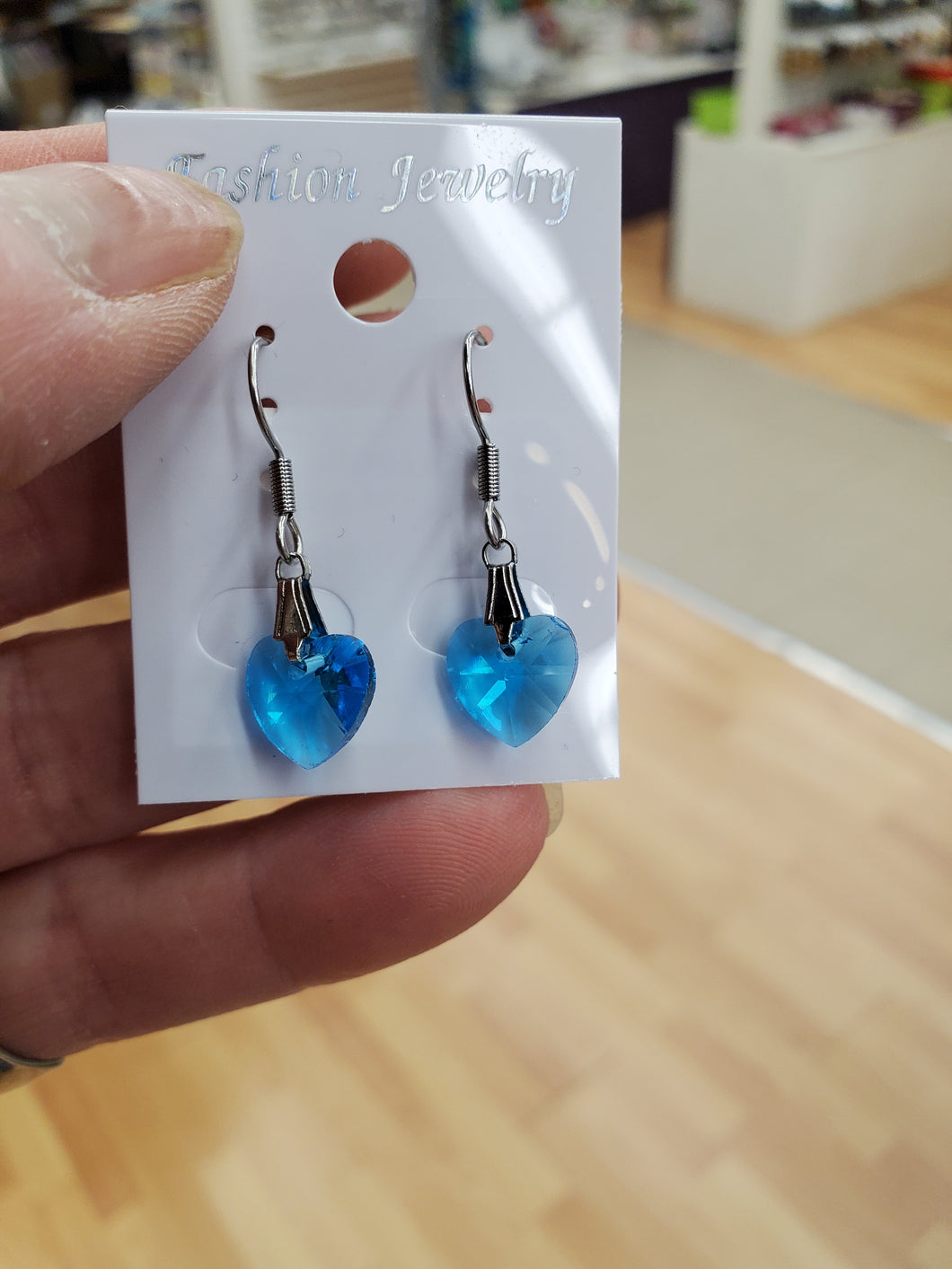 HEART EARRINGS BLUE GLASS