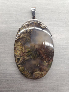 MOSS AGATE PENDANT OVAL 56X31MM