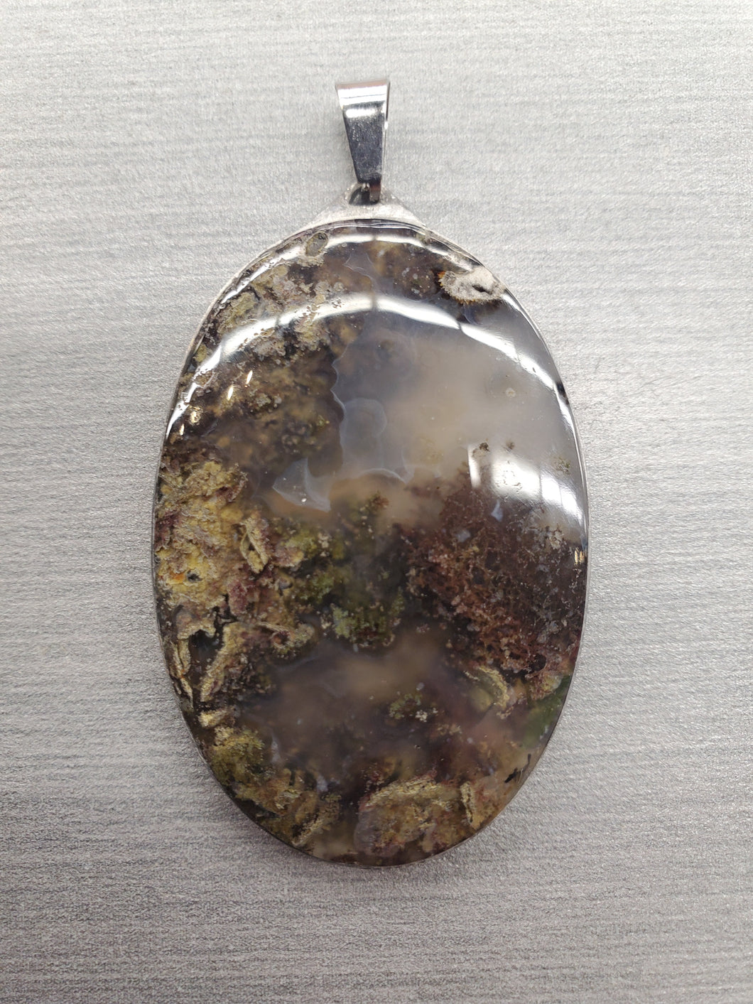 MOSS AGATE PENDANT OVAL 56X31MM