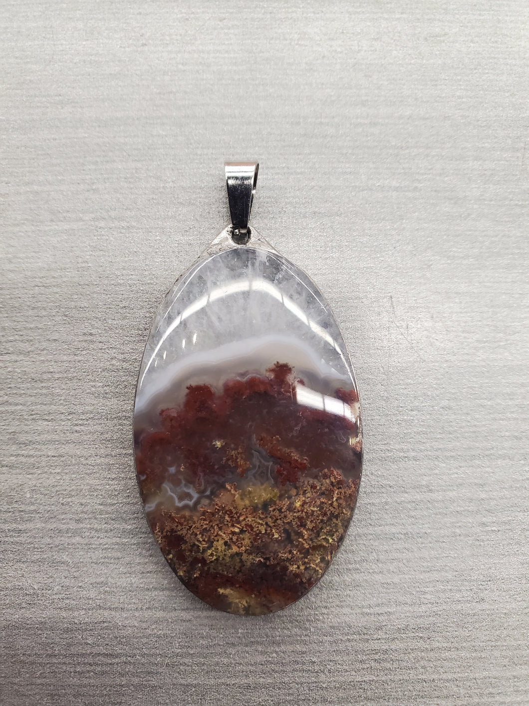 MOSS AGATE PENDANT OVAL 50X26MM
