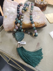 INDIAN AGATE MALA /W HEART