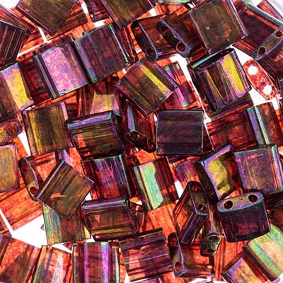MIYUKI TILA 2-HOLE DK TOPAZ TR RAINBOW GOLD 0301