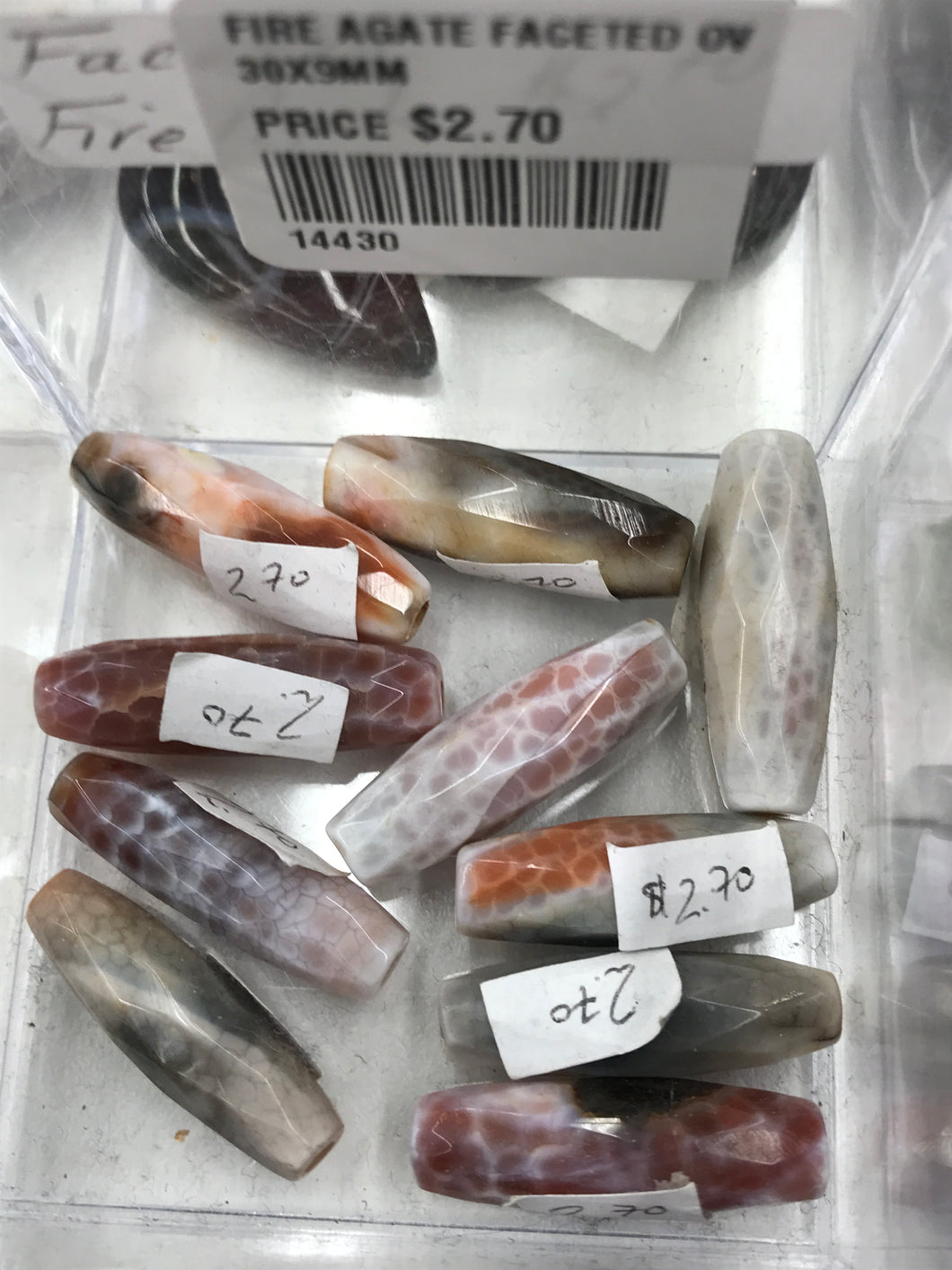 FIRE AGATE FACETED OVAL 30X9MM