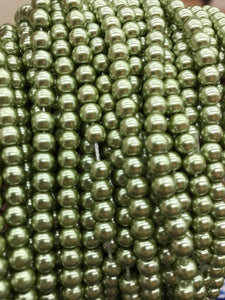 GLASS PEARL 6MM OLIVE DRAB