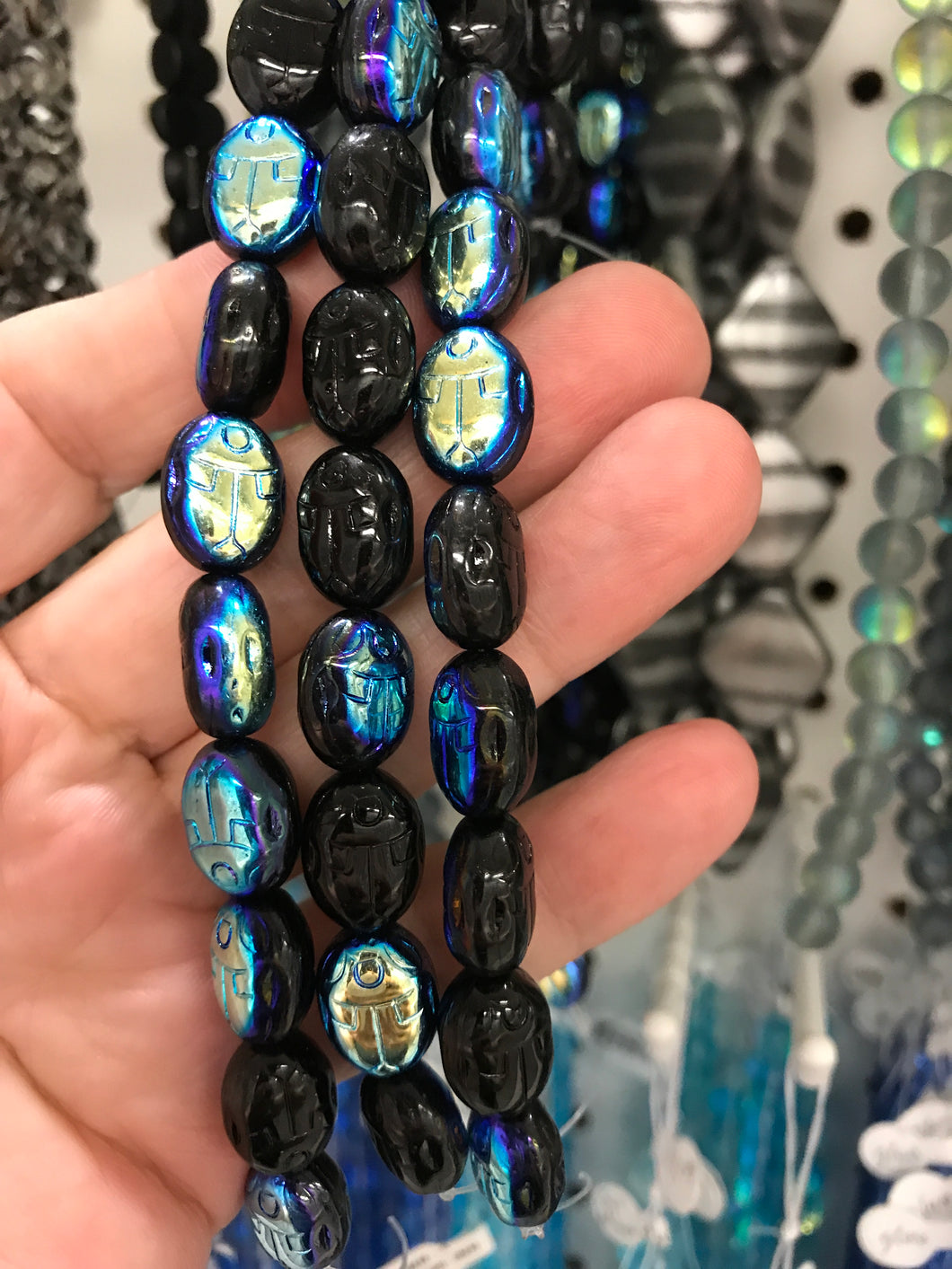 CZECH GLASS BEETLE BLACK/BLUE