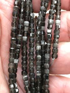 SILVER OBSIDIAN FACETED CUBE 3X3X3MM