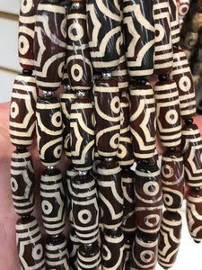 AGATE DZI BEAD 3 EYE 28-32X10-12.5MM
