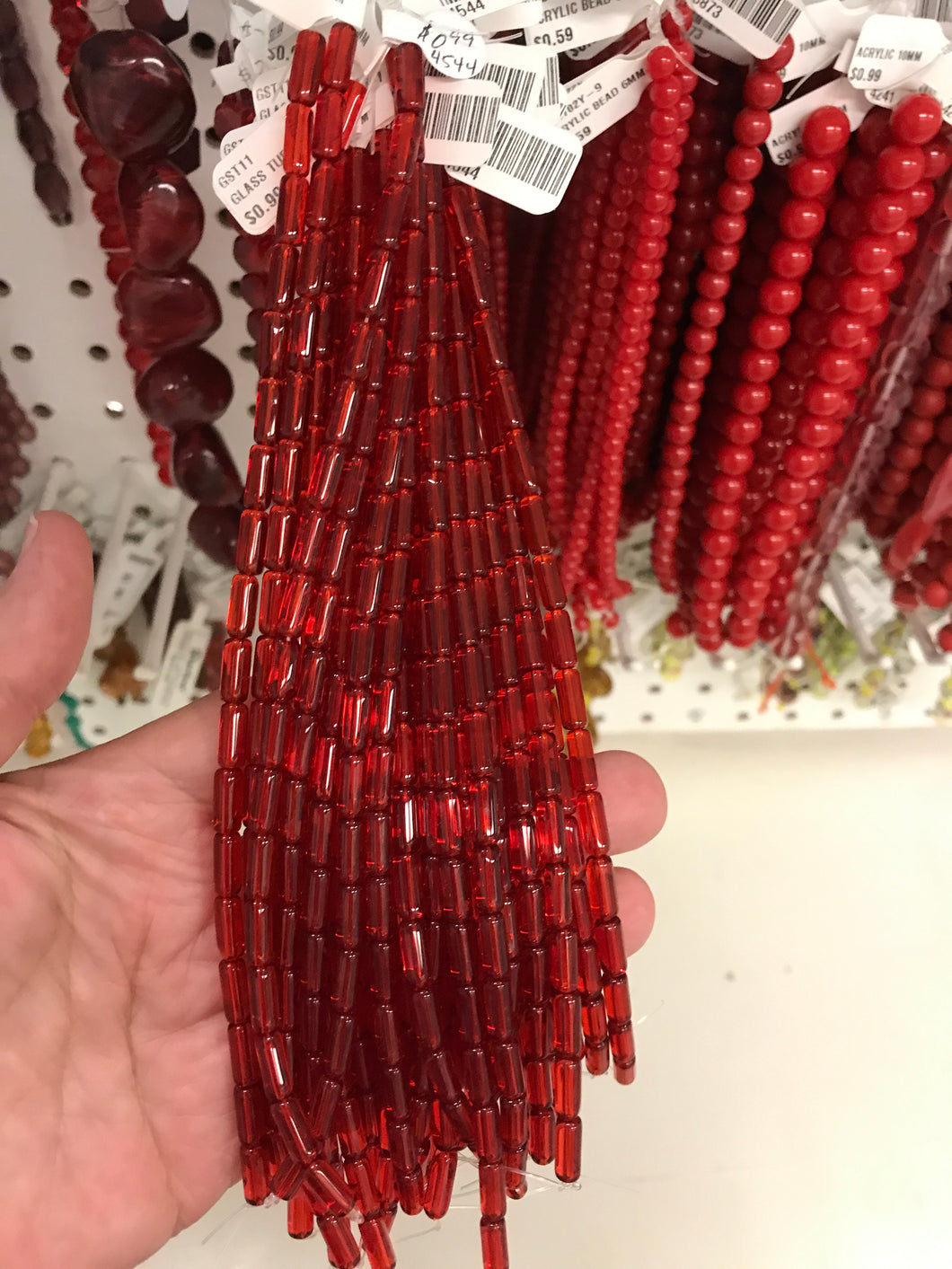 GLASS TUBE BEAD RED