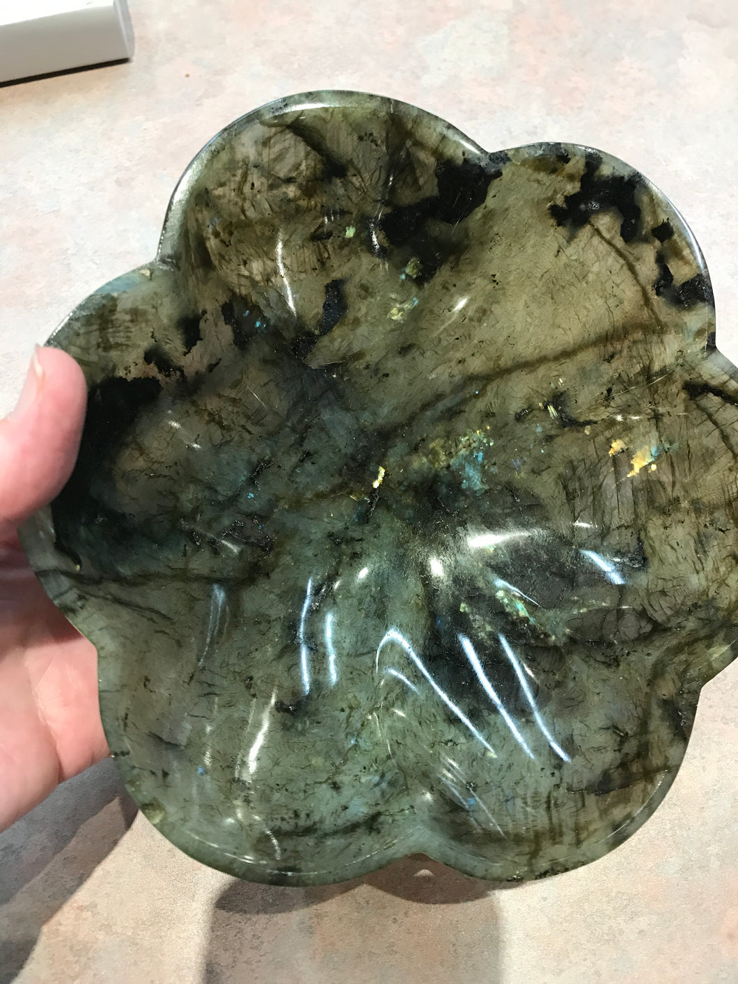 LABRADORITE BOWL LARGE FLOWER