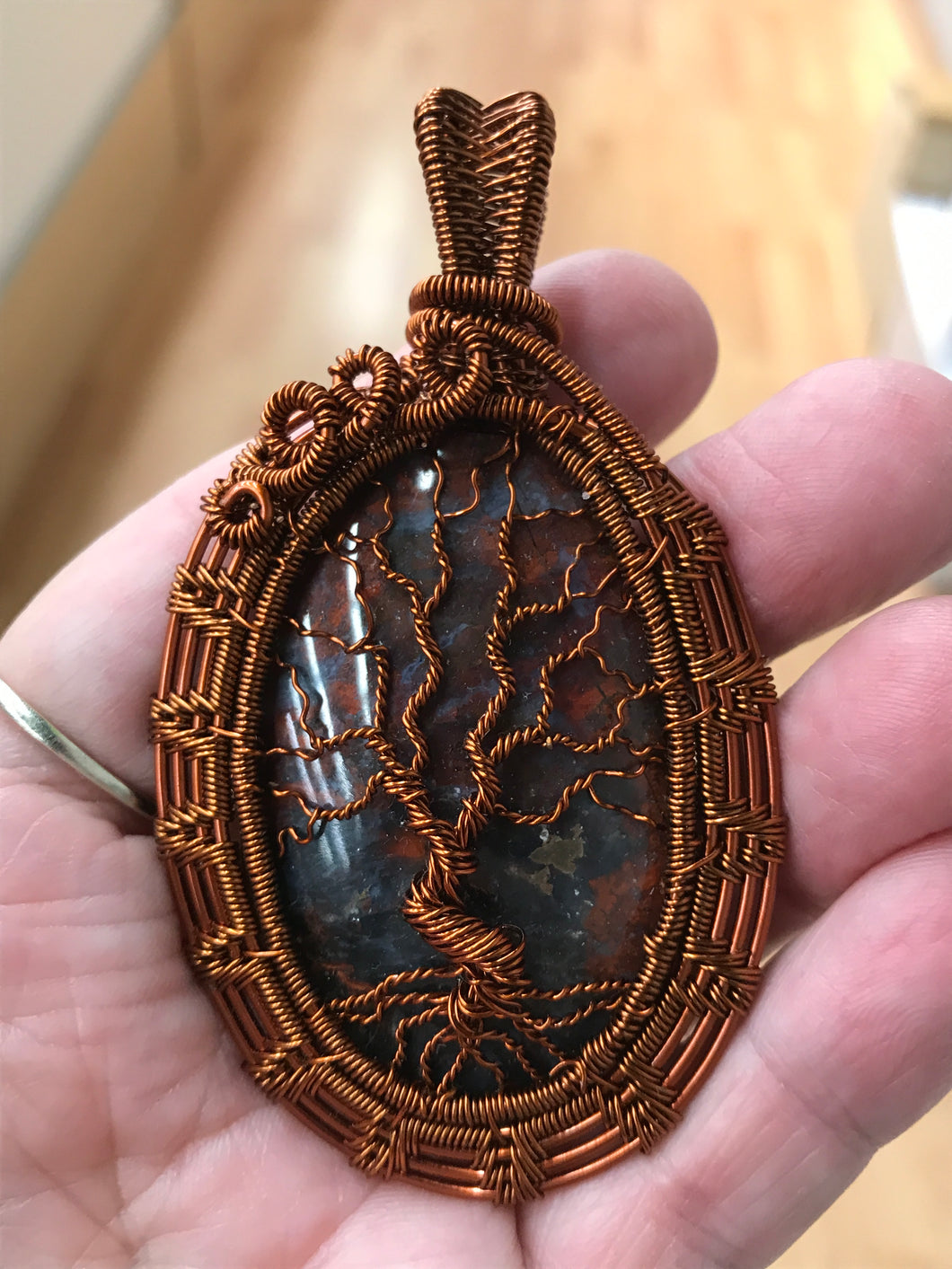 WIRE WRAPPED MALIGANO JASPER TREE OF LIFE PENDANT
