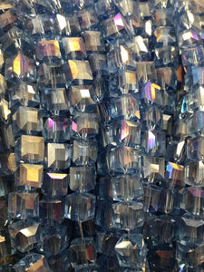 ELECTROPLATED GLASS 8X8MM FACETED CUBE