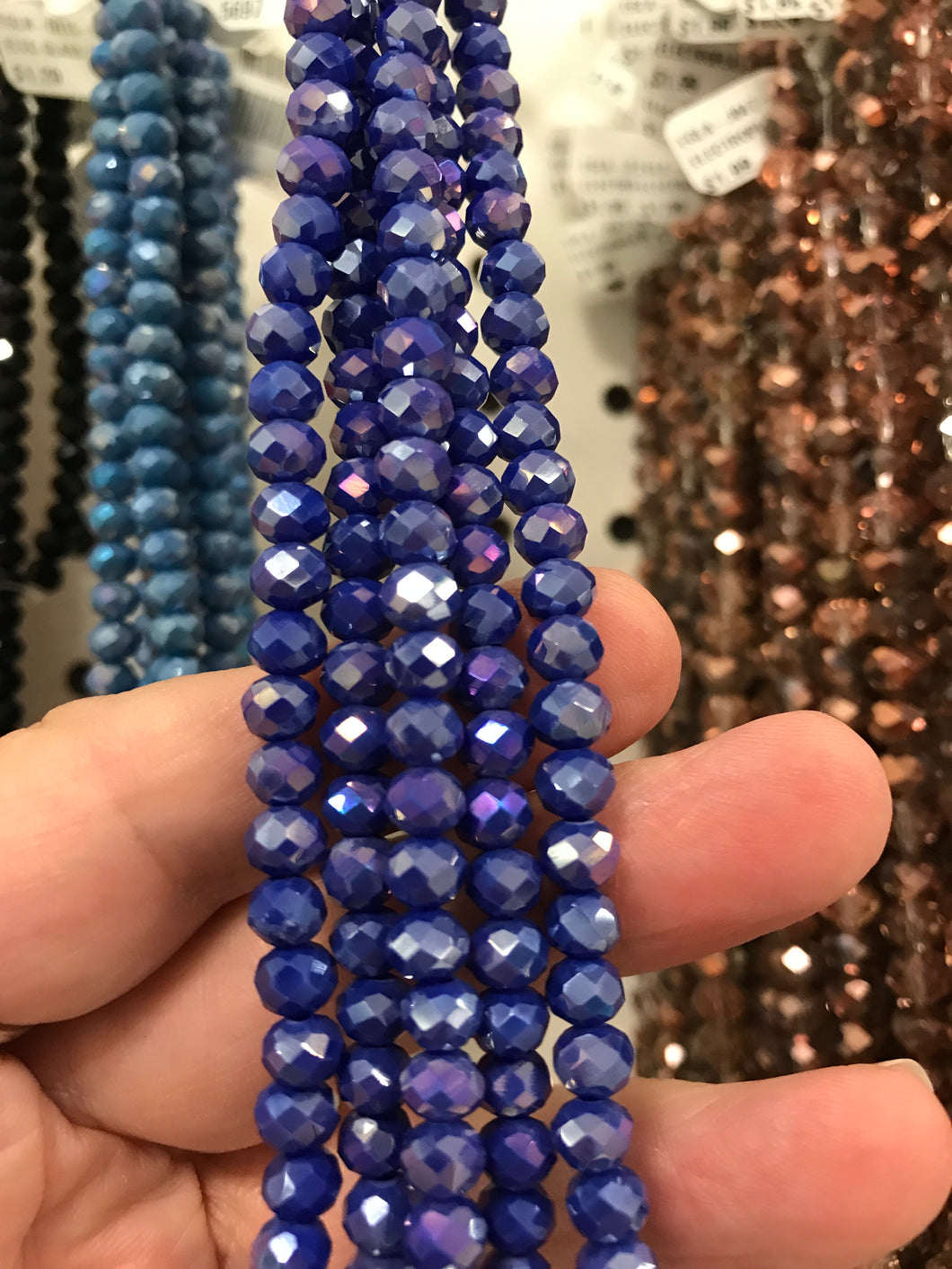 ELECTROPLATED GLASS FACETED BLUE AB