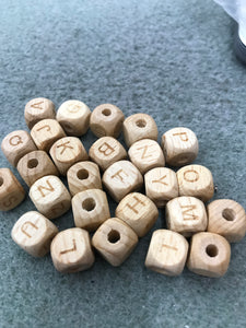 ALPHABET BEAD WOOD 10X10MM