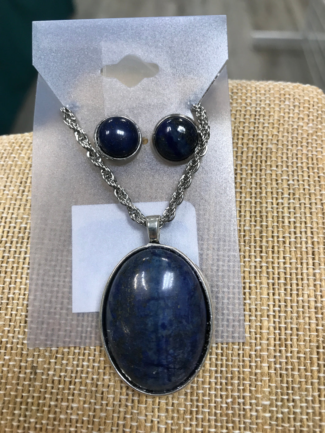 LAPIS LAZULI STAINLESS SET NECKLACE/EARRINGS