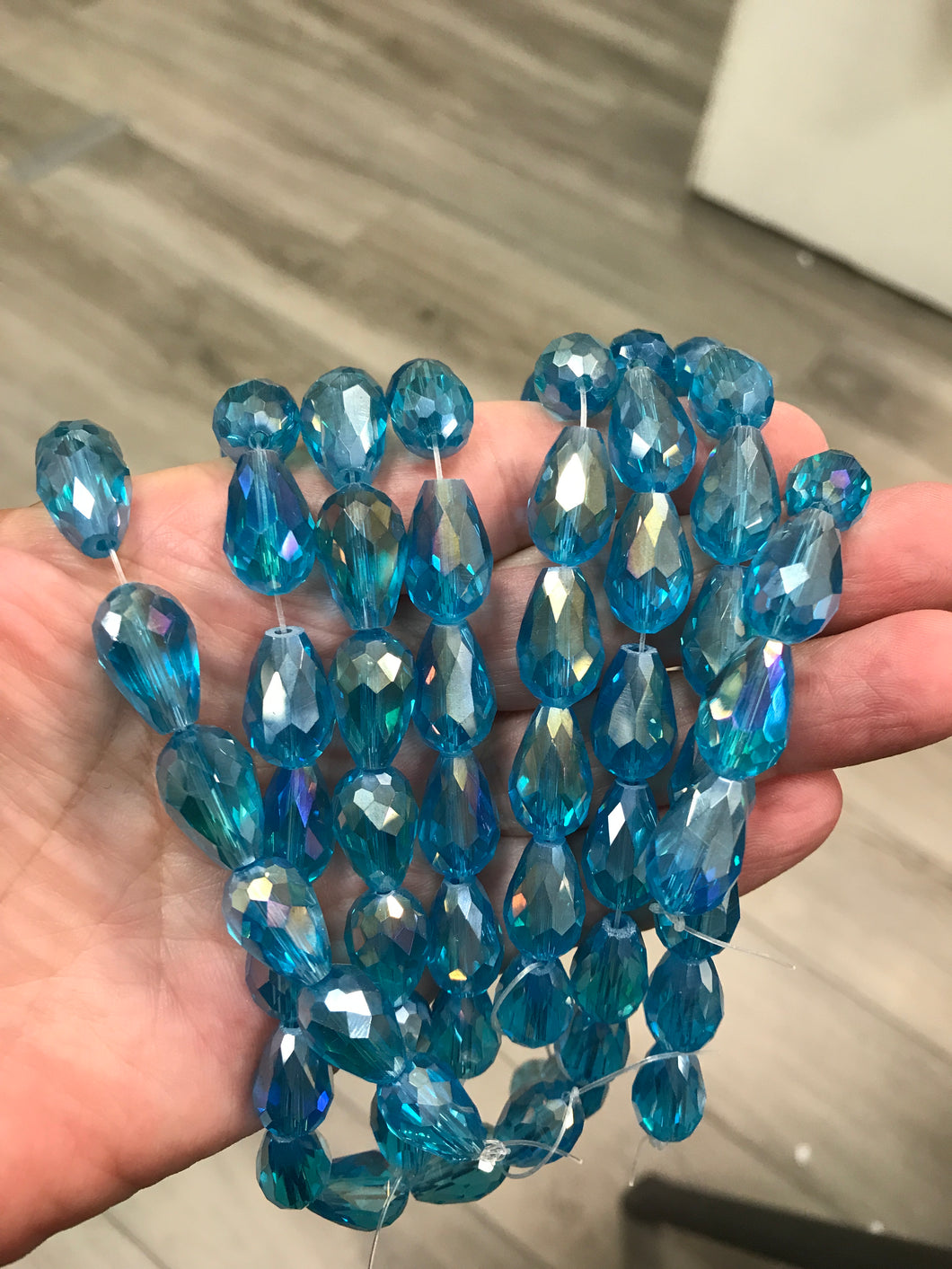 ELECTROPLATED GLASS DROP 15X10MM