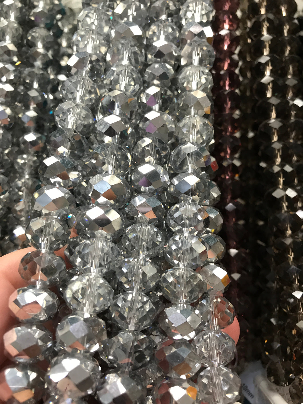 ELECTROPLATE GLASS FACETED CLEAR HALD SILVER PLATED