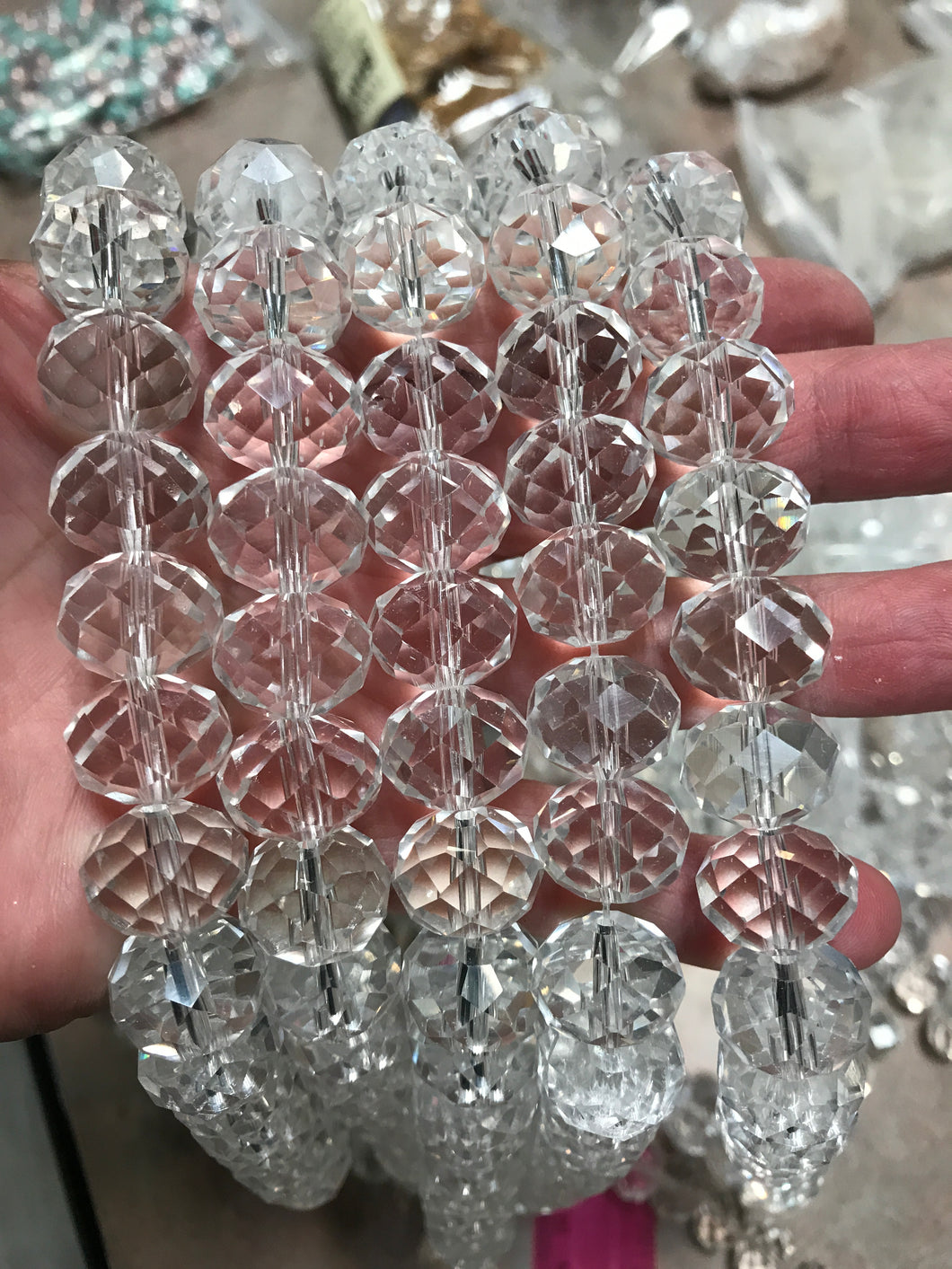 FACETED GLASS RONDELLE 16X12MM