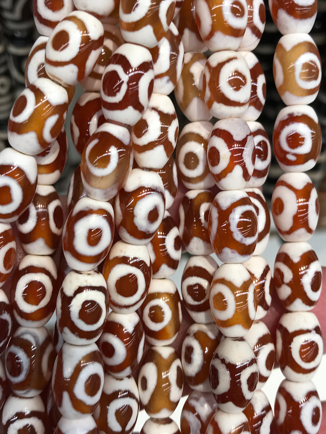 AGATE DZI BEAD 3 EYE 12X8MM