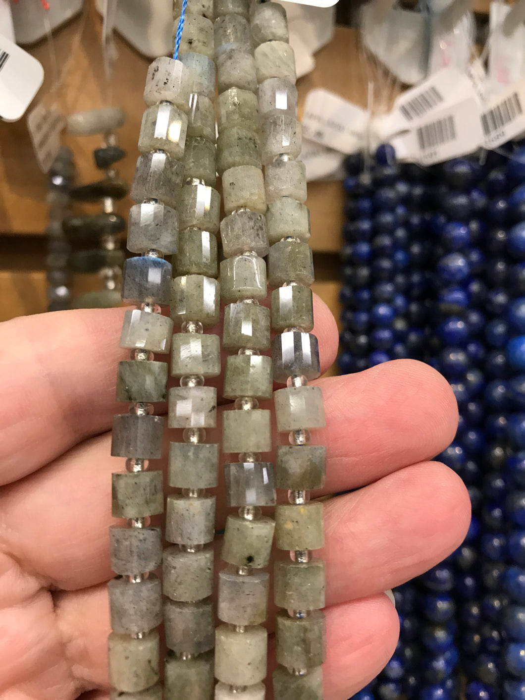 LABRADORITE FACETED COLUMN 6.5X5.5MM