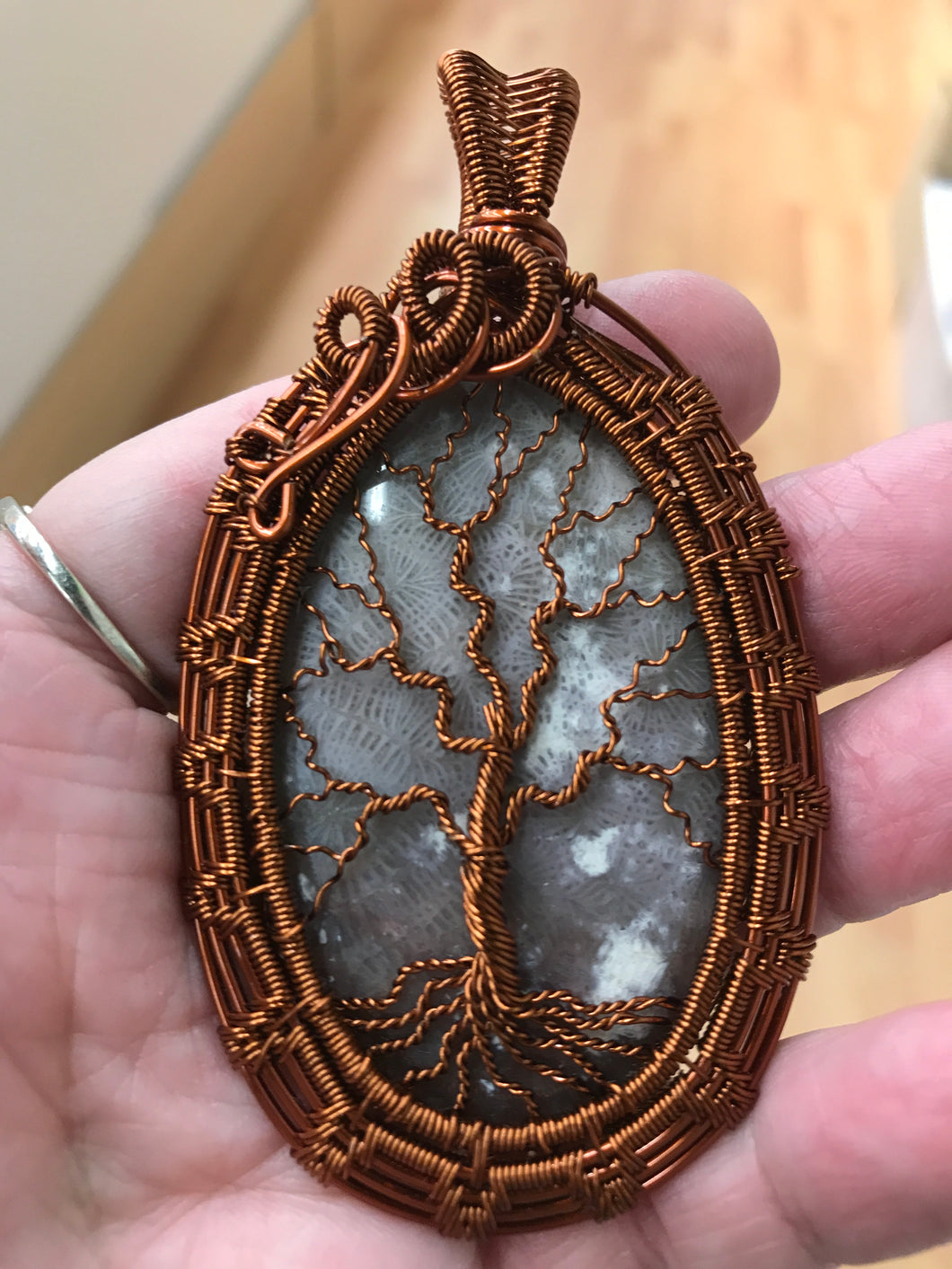 WIRE WRAPPED MALIGANO JASPER TREE OF LIFE PENDANT