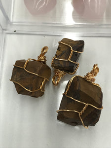 TIGER EYE WRAPPED PENDANT
