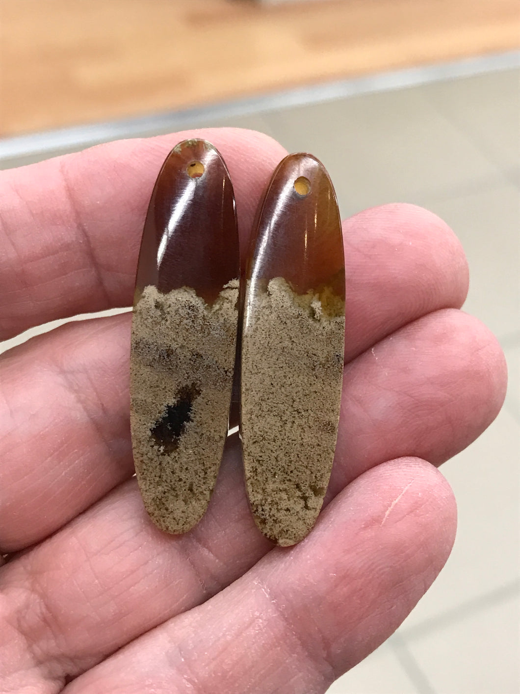 AMBER EARRING CABOCHON SET 42MM